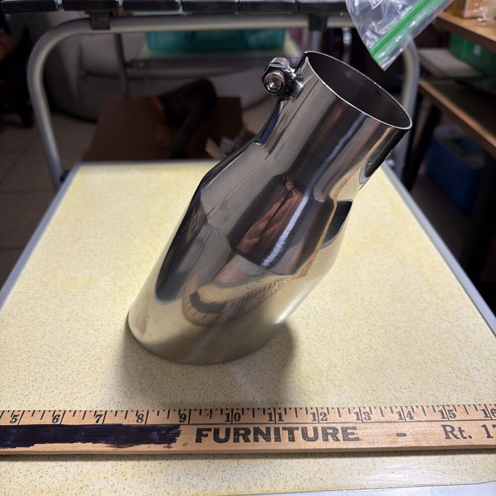 Stainless Steel Exhaust Tip Rolled Edge 2.5" Inlet 4" Outlet 12" Long Tailpipe